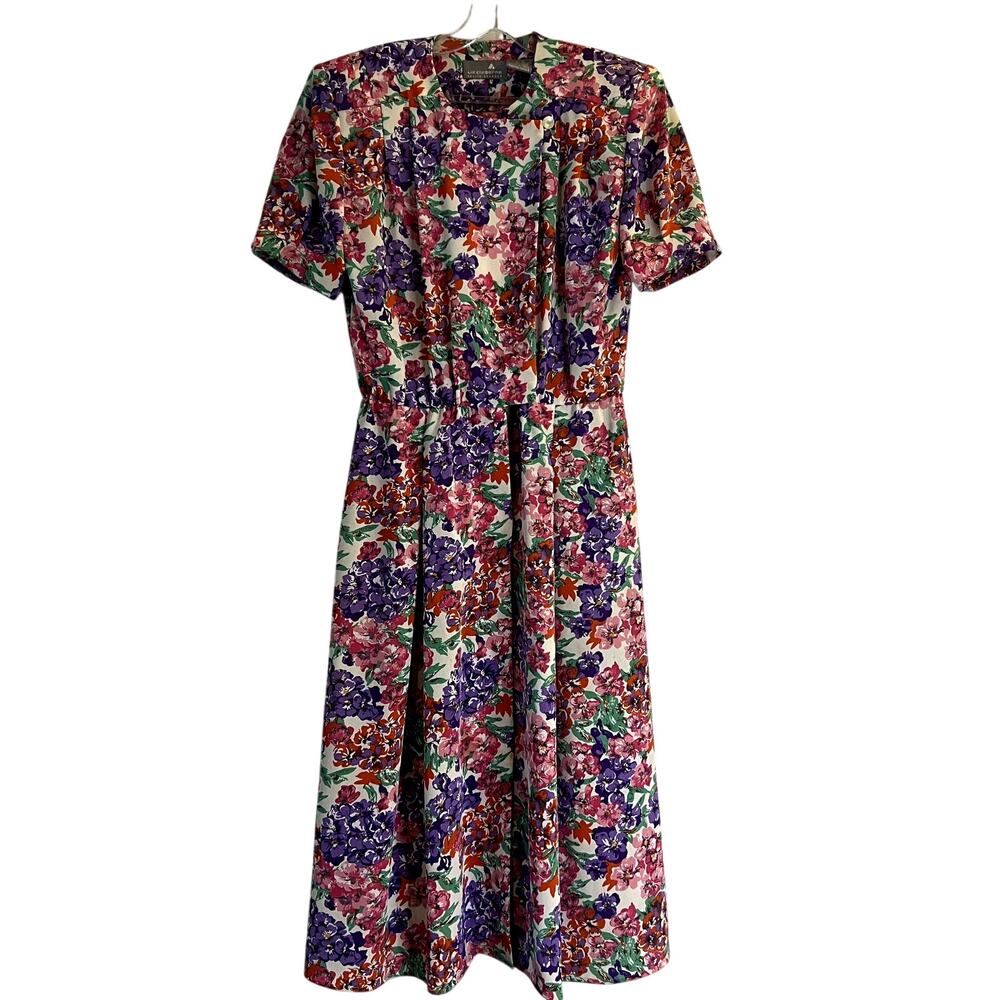 Liz Claiborne floral vintage midi dress size 6 white purple - Picture 4 of 8